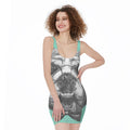English Bulldog With Glasses Print Sleeveless Bodycon Dress