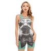 English Bulldog With Glasses Print Sleeveless One Piece Swimsuit