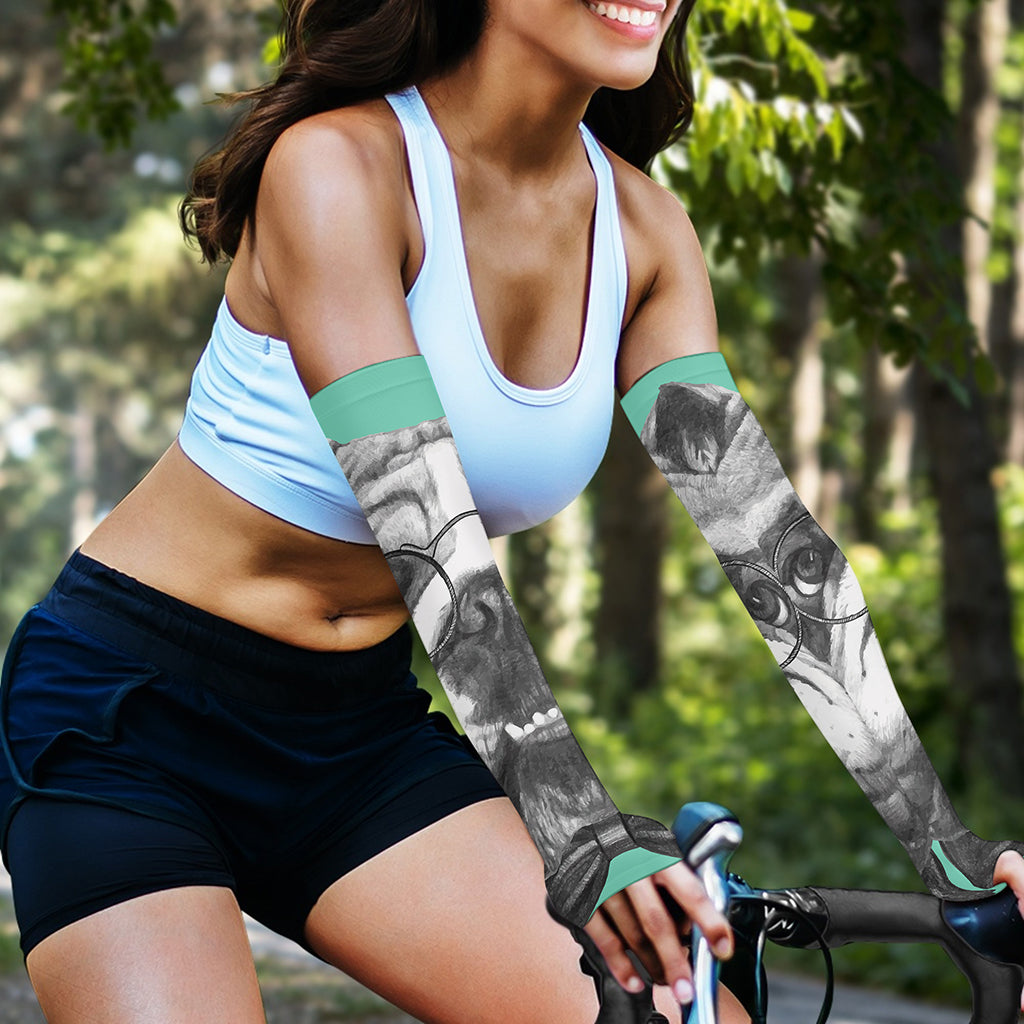 English Bulldog With Glasses Print Sun Protection Arm Sleeves