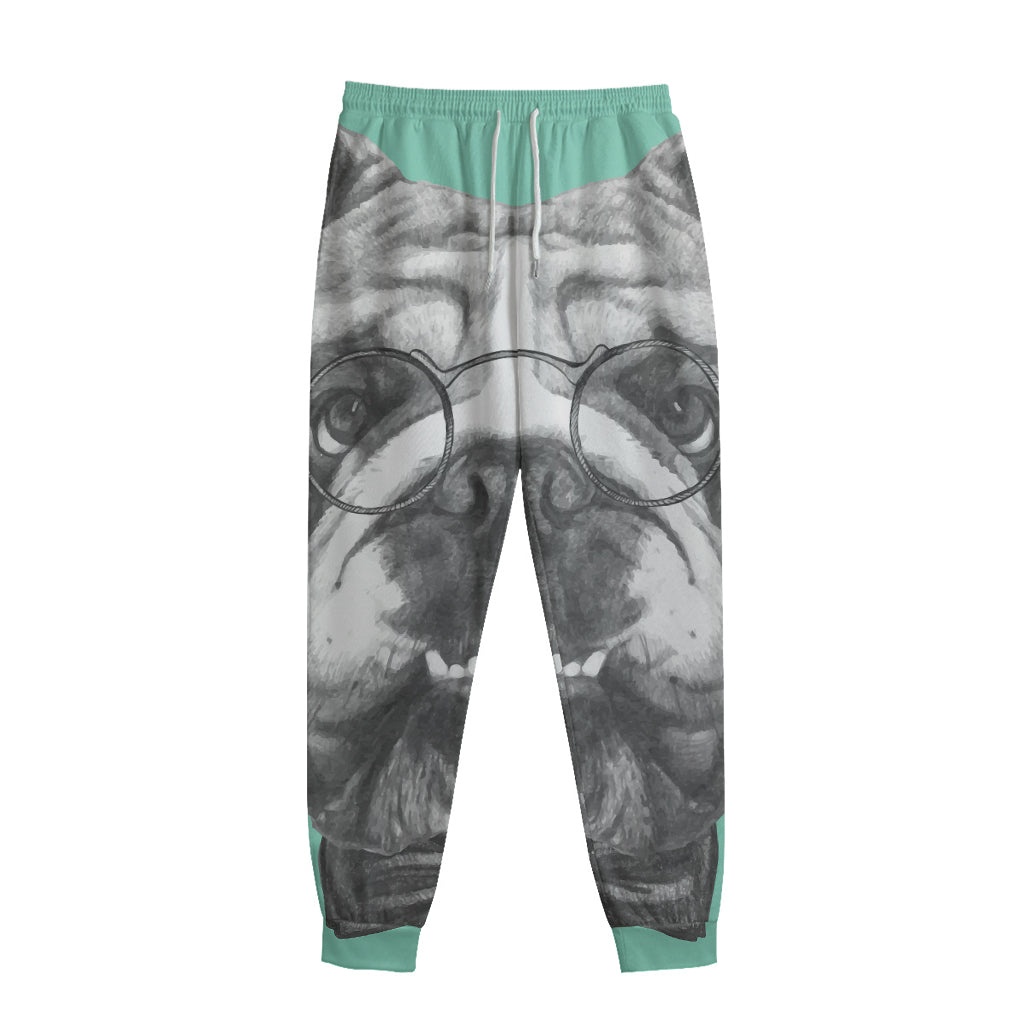 English Bulldog With Glasses Print Sweatpants