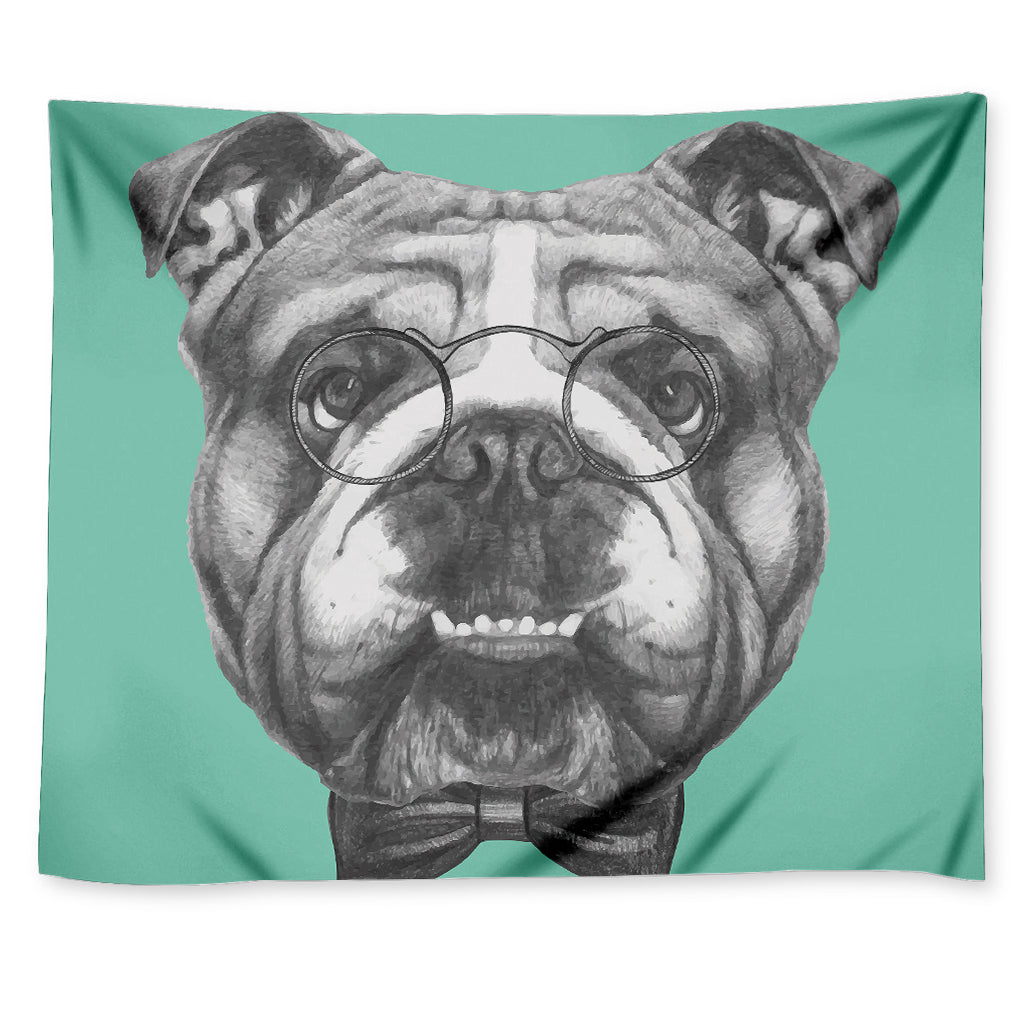 English Bulldog With Glasses Print Tapestry