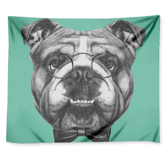 English Bulldog With Glasses Print Tapestry