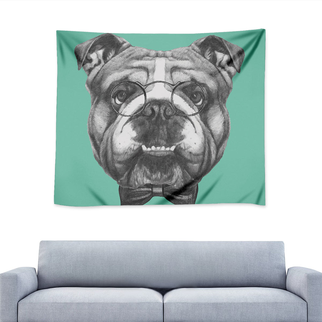 English Bulldog With Glasses Print Tapestry