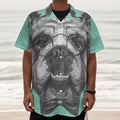 English Bulldog With Glasses Print Textured Short Sleeve Shirt