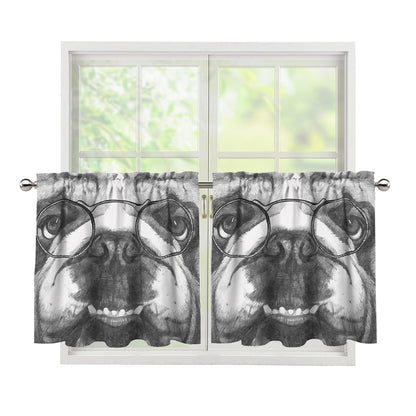 English Bulldog With Glasses Print Tier Curtains