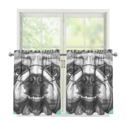 English Bulldog With Glasses Print Tier Curtains