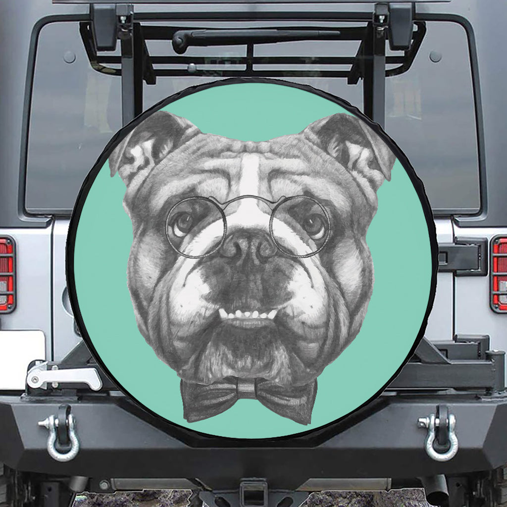 English Bulldog With Glasses Print Tire Cover