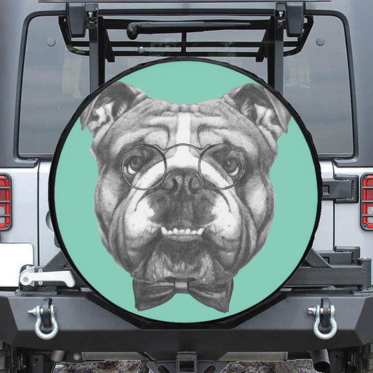 English Bulldog With Glasses Print Tire Cover