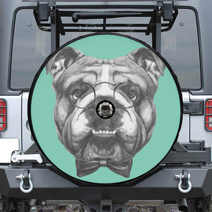 English Bulldog With Glasses Print Tire Cover With Camera Hole