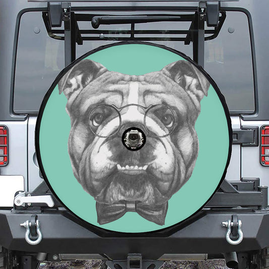 English Bulldog With Glasses Print Tire Cover With Camera Hole