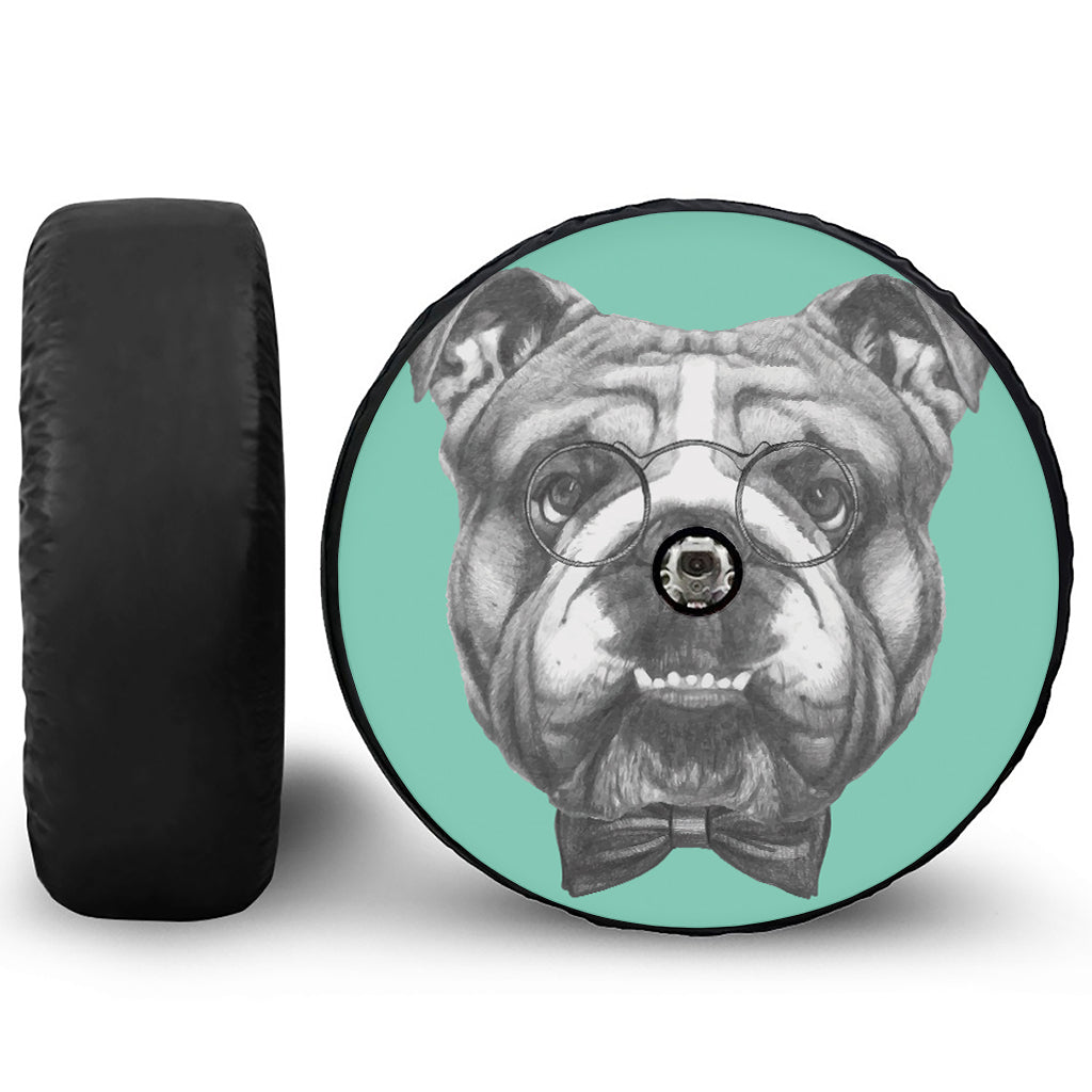 English Bulldog With Glasses Print Tire Cover With Camera Hole