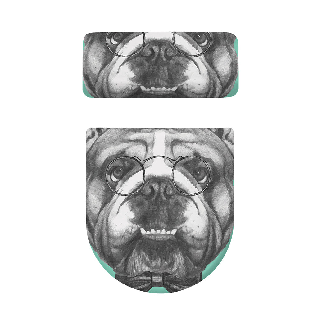 English Bulldog With Glasses Print Toilet Lid And Tank Cover Set