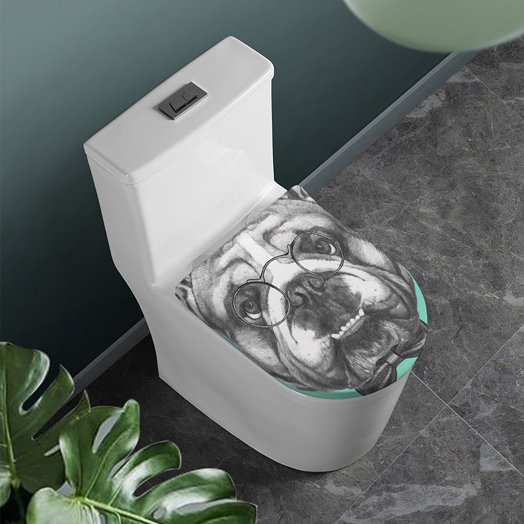English Bulldog With Glasses Print Toilet Lid Cover