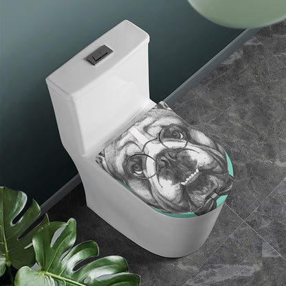 English Bulldog With Glasses Print Toilet Lid Cover