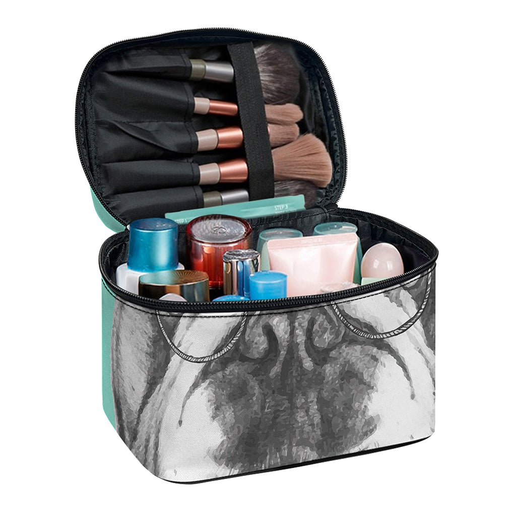 English Bulldog With Glasses Print Travel Makeup Bag