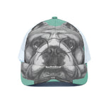 English Bulldog With Glasses Print White Mesh Trucker Cap