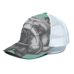 English Bulldog With Glasses Print White Mesh Trucker Cap