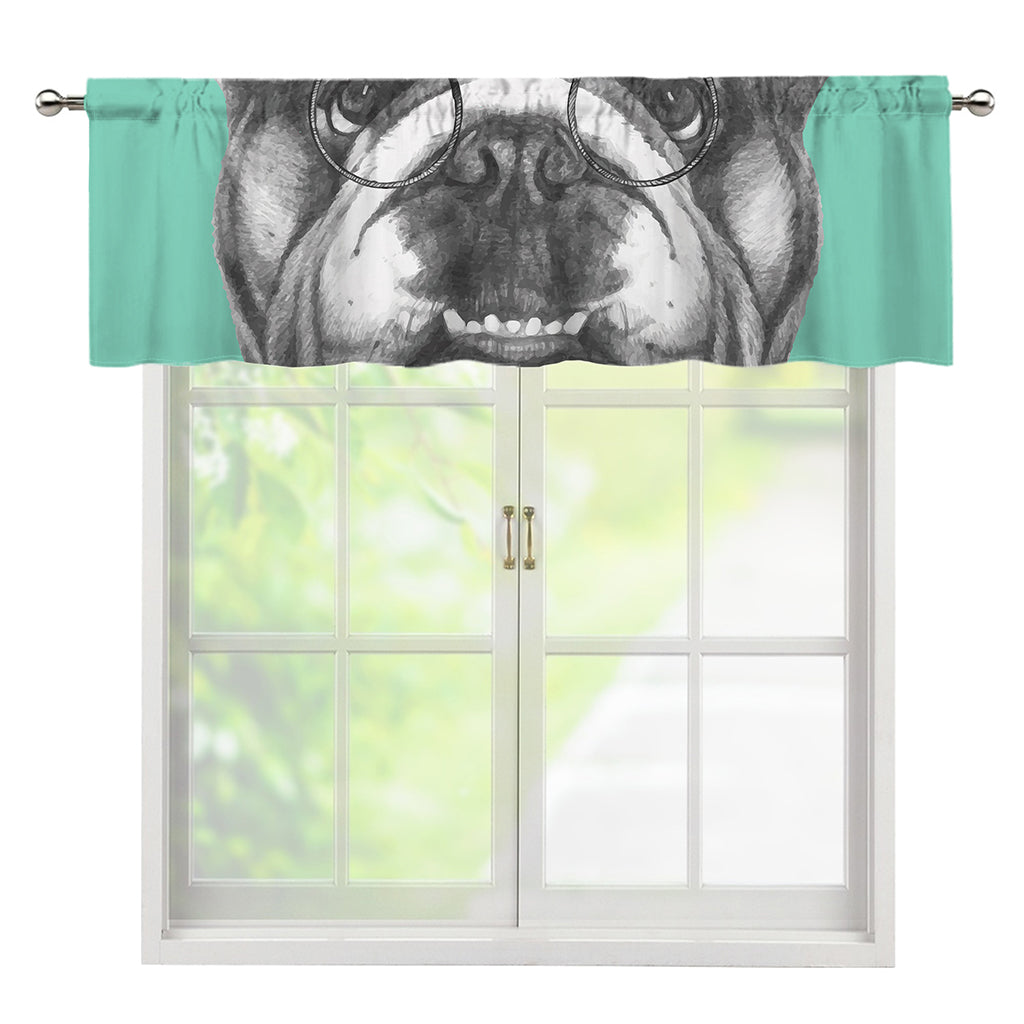 English Bulldog With Glasses Print Window Valance
