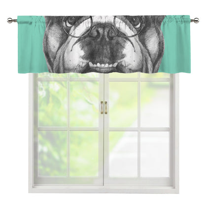 English Bulldog With Glasses Print Window Valance