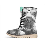 English Bulldog With Glasses Print Winter Boots
