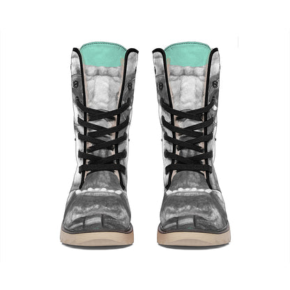 English Bulldog With Glasses Print Winter Boots