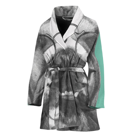 English Bulldog With Glasses Print Women's Bathrobe