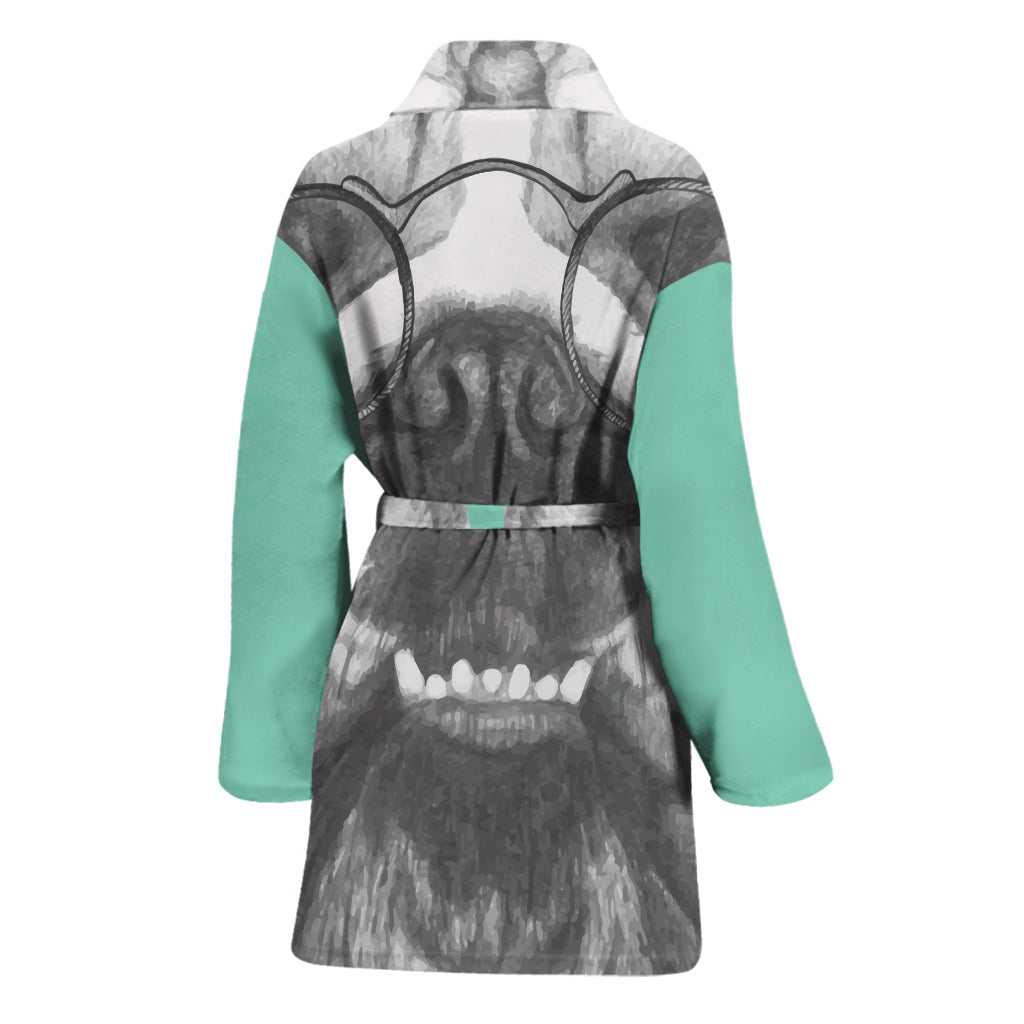 English Bulldog With Glasses Print Women's Bathrobe