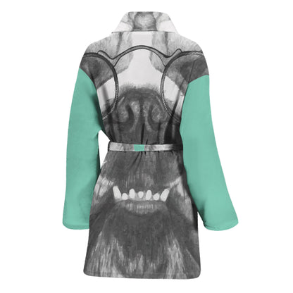 English Bulldog With Glasses Print Women's Bathrobe