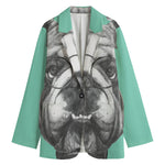 English Bulldog With Glasses Print Women's Blazer