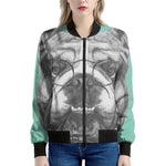 English Bulldog With Glasses Print Women's Bomber Jacket