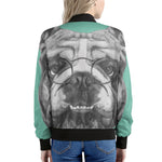 English Bulldog With Glasses Print Women's Bomber Jacket
