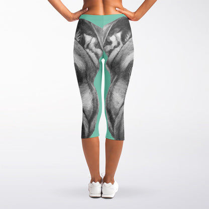English Bulldog With Glasses Print Women's Capri Leggings