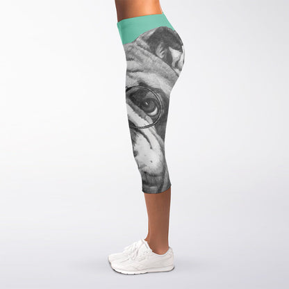English Bulldog With Glasses Print Women's Capri Leggings