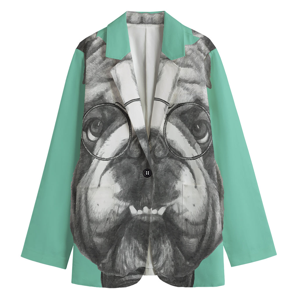 English Bulldog With Glasses Print Women's Cotton Blazer