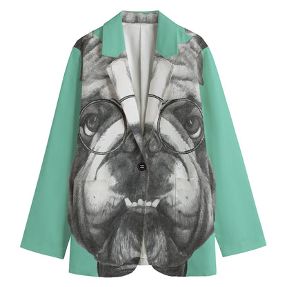 English Bulldog With Glasses Print Women's Cotton Blazer