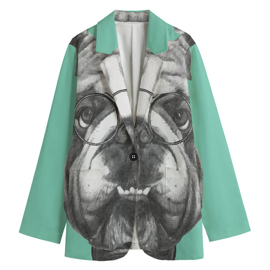 English Bulldog With Glasses Print Women's Cotton Blazer