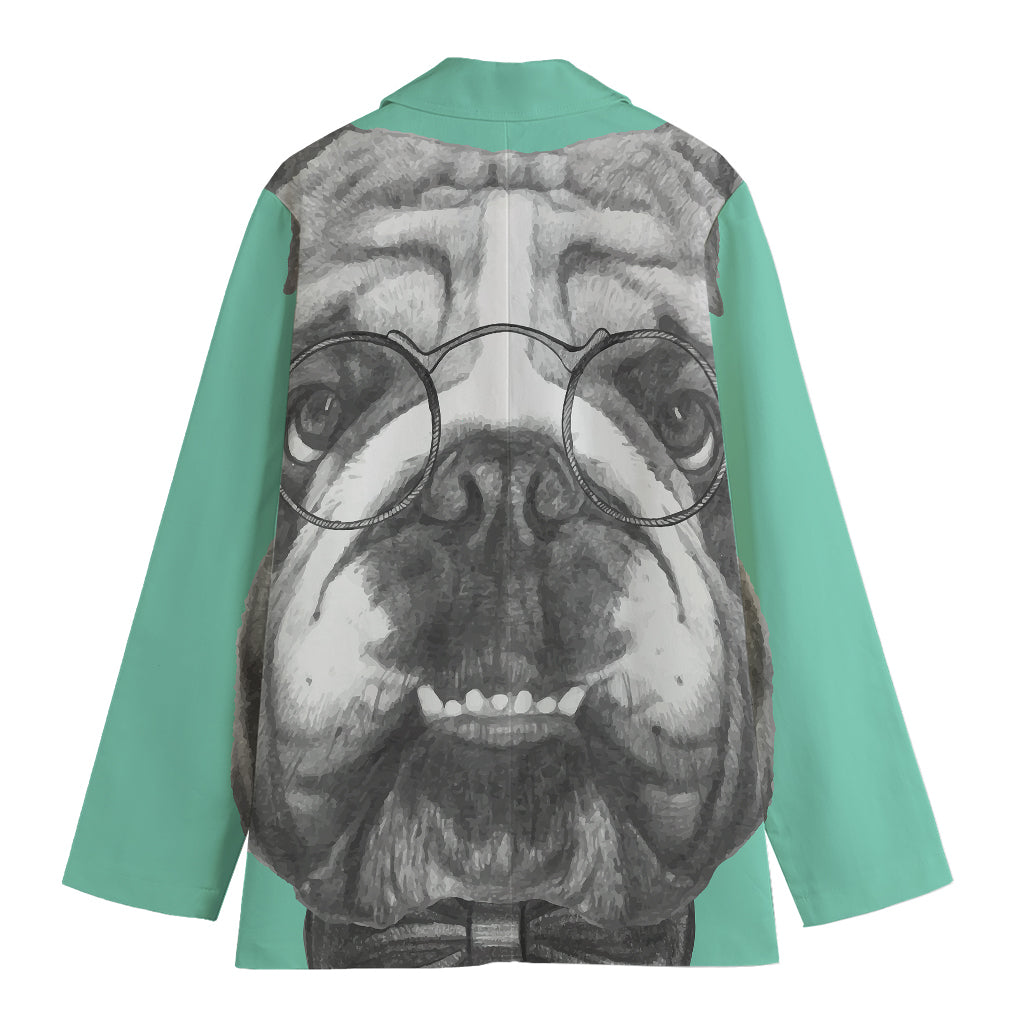 English Bulldog With Glasses Print Women's Cotton Blazer
