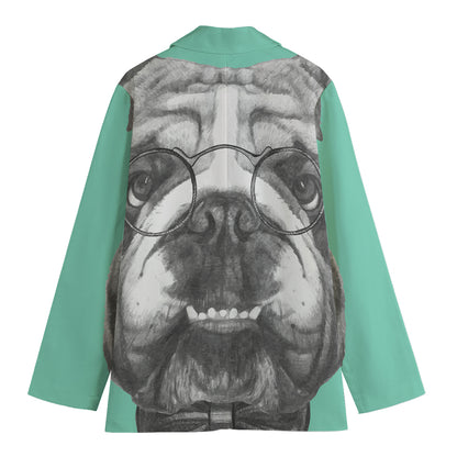 English Bulldog With Glasses Print Women's Cotton Blazer