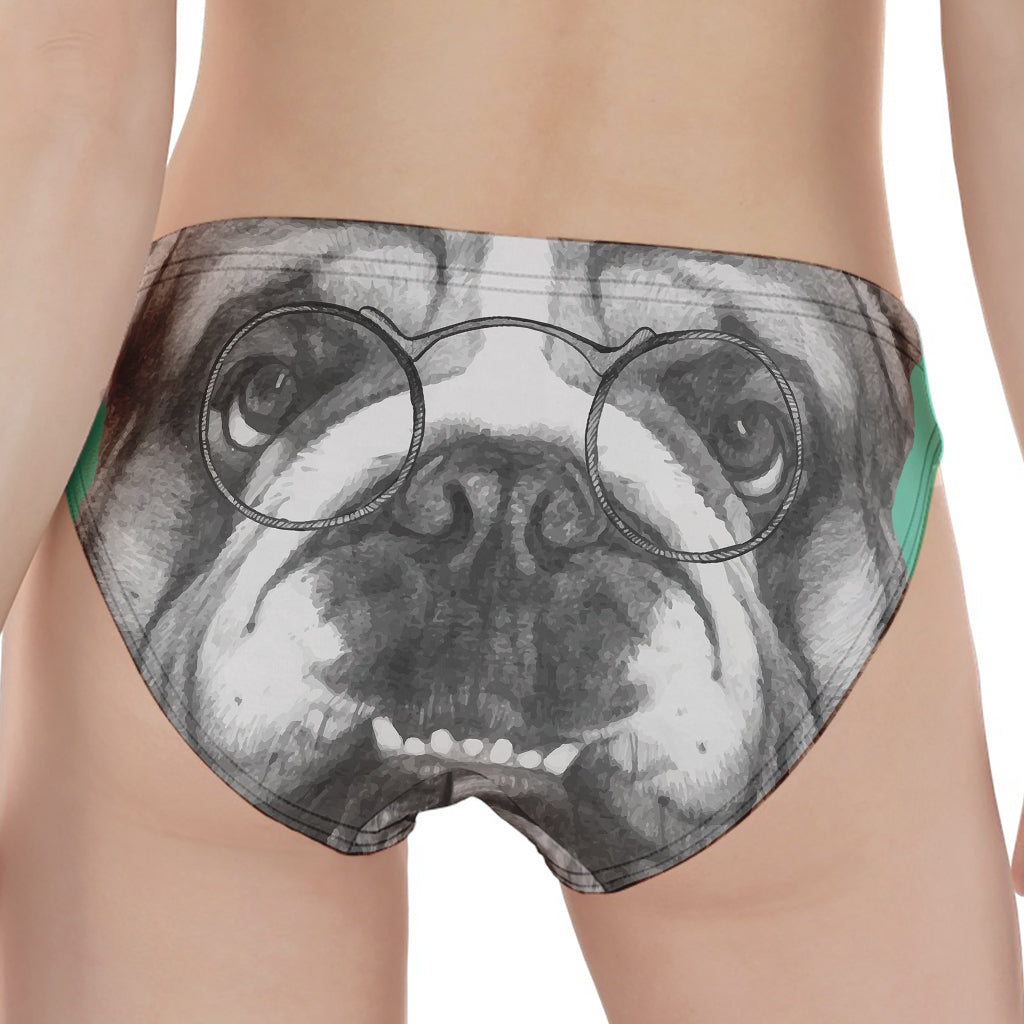 English Bulldog With Glasses Print Women's Panties