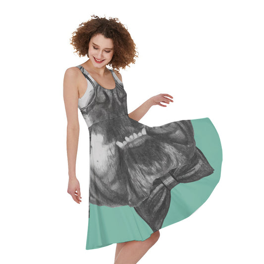 English Bulldog With Glasses Print Women's Sleeveless Dress