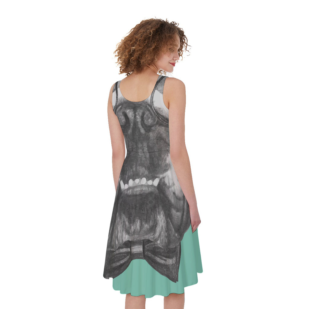 English Bulldog With Glasses Print Women's Sleeveless Dress
