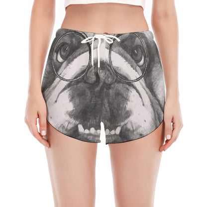 English Bulldog With Glasses Print Women's Split Running Shorts