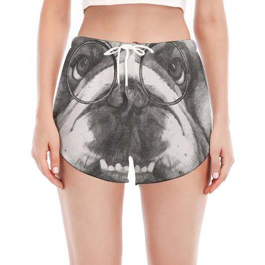 English Bulldog With Glasses Print Women's Split Running Shorts