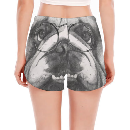 English Bulldog With Glasses Print Women's Split Running Shorts