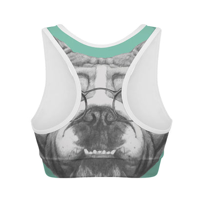 English Bulldog With Glasses Print Women's Sports Bra