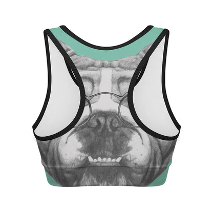 English Bulldog With Glasses Print Women's Sports Bra