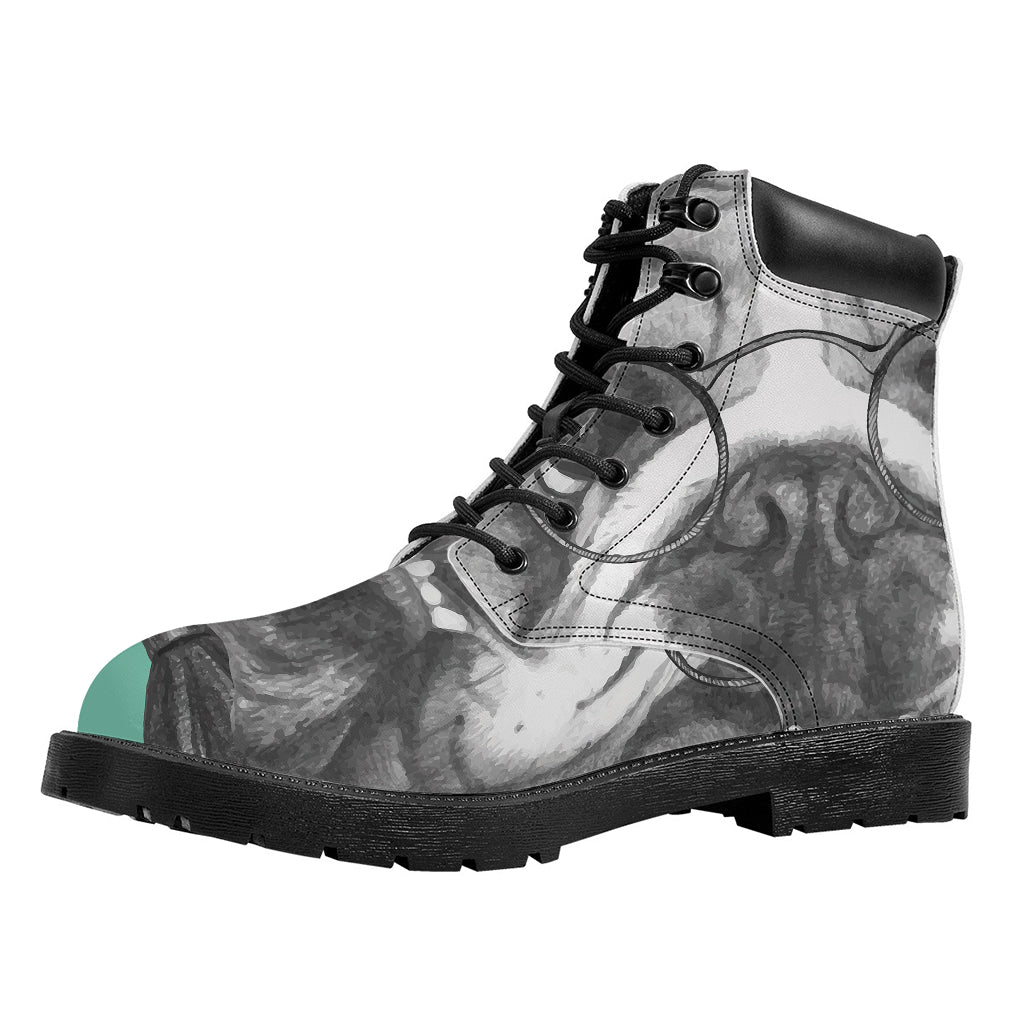 English Bulldog With Glasses Print Work Boots