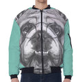 English Bulldog With Glasses Print Zip Sleeve Bomber Jacket