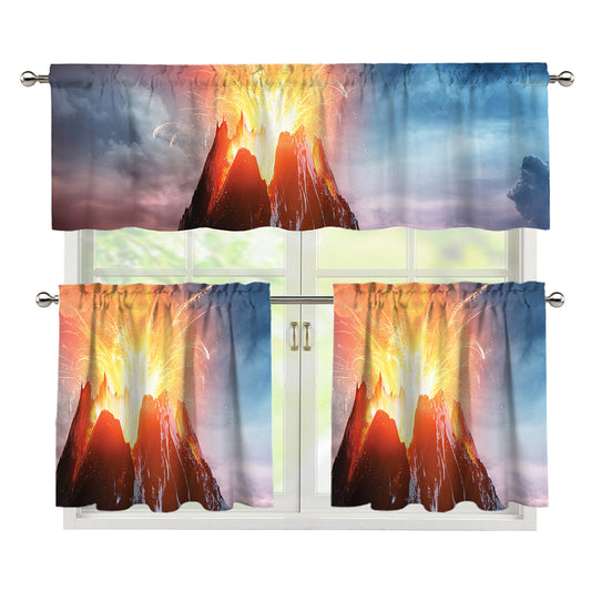 Erupting Volcano Print 3 Piece Kitchen Curtains