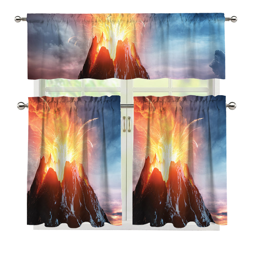 Erupting Volcano Print 3 Piece Kitchen Curtains